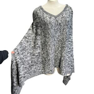 TART Womens Cashmere Lambswool Blend Oversize Poncho Marled V-Neck Sweater 3X/4X